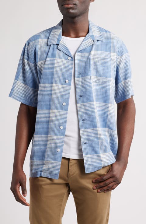 Plaid Linen Blend Camp Shirt