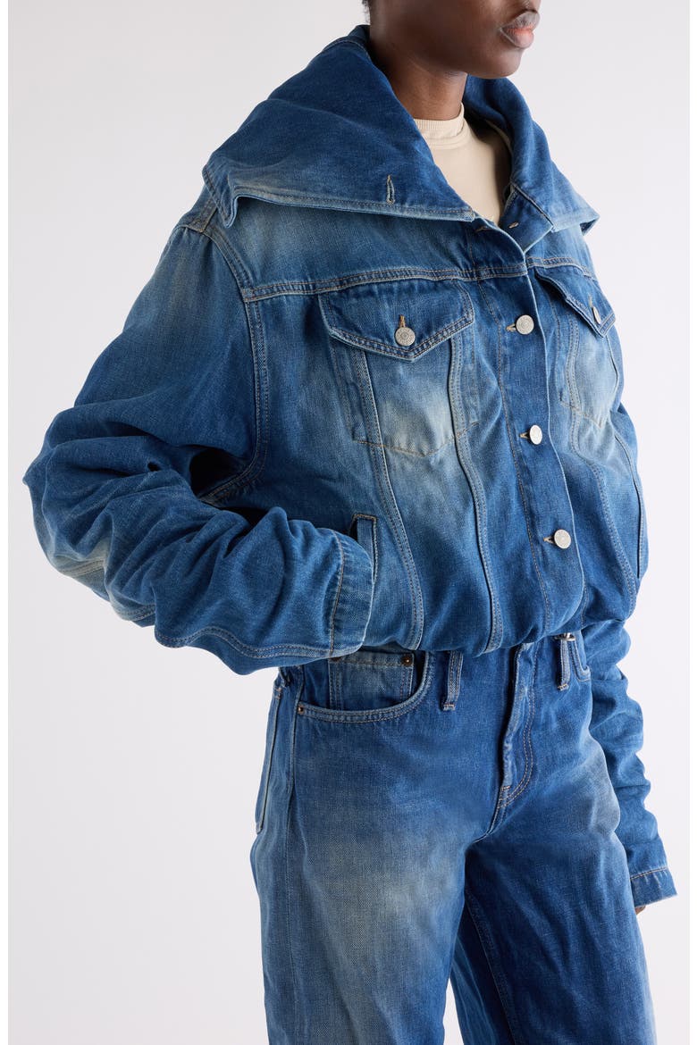Orim Ruched Sleeve Denim Jacket, Alternate, color, MID BLUE