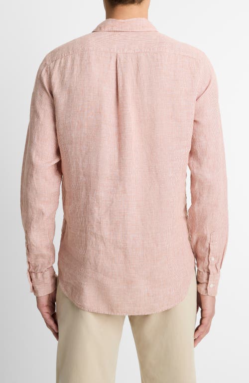 Vince Houndstooth Classic Fit Linen Button-up Shirt In Pink