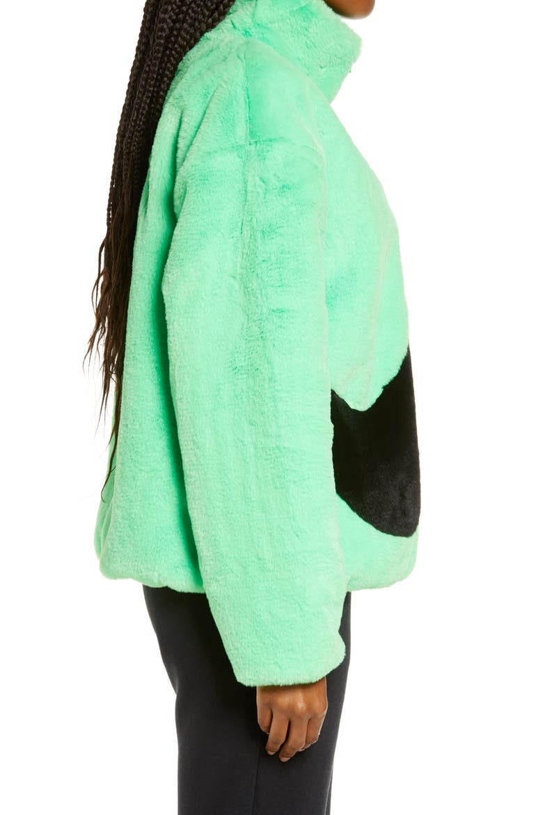 Sportswear Faux Fur Jacket, Alternate, color, POISON GREEN/ BLACK