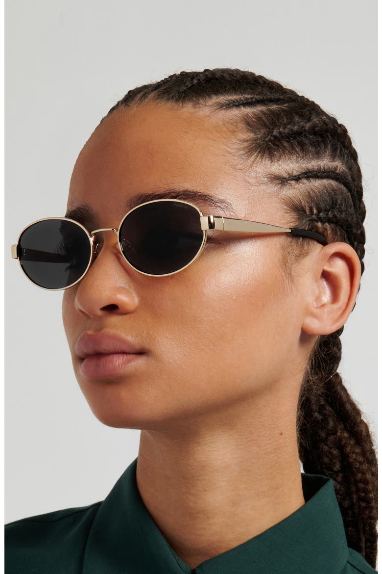 55mm Polarized Oval Sunglasses, Alternate, color, GOLD/ GREY PZ
