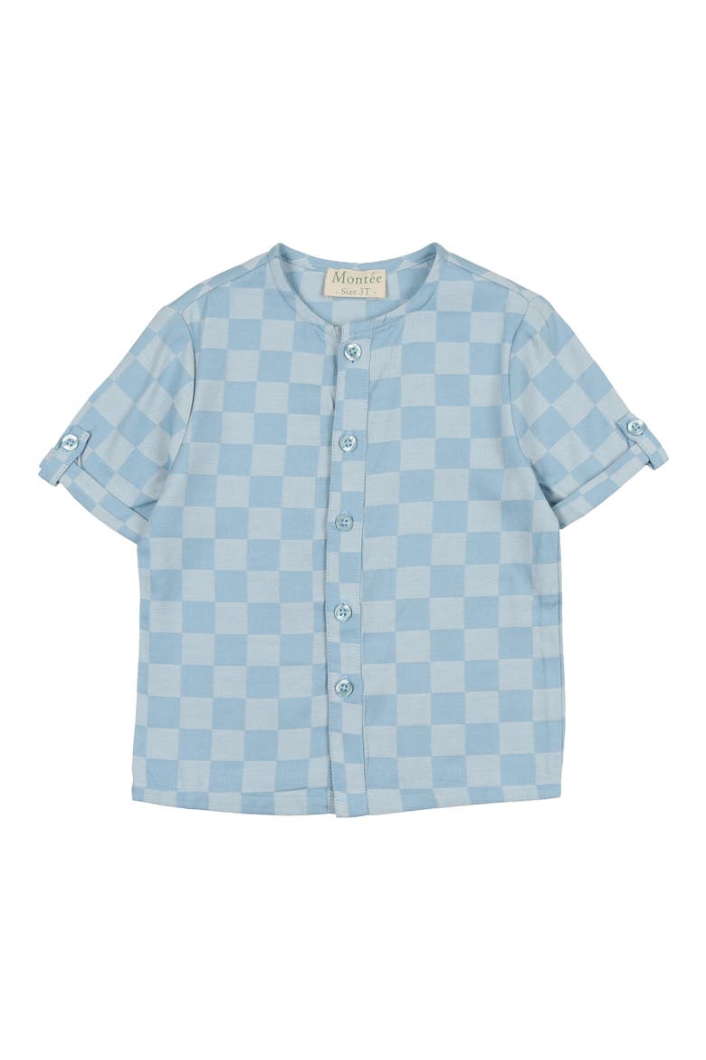 Kids' Check Short Sleeve Denim Button-Up Shirt, Main, color, LIGHT BLUE