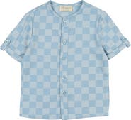 Manière Kids' Check Short Sleeve Denim Button-Up Shirt