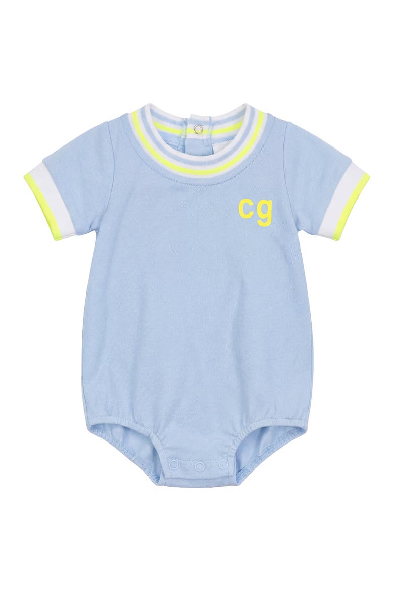 Pique Cotton Stripe Trim Romper, Main, color, Blue
