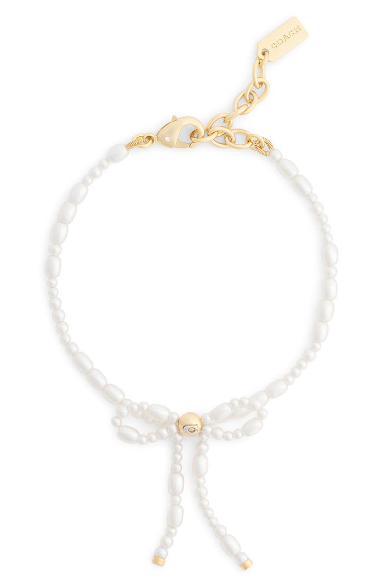 COACH Faux Pearl Bow Bracelet, Main, color, Pearl/ Gold