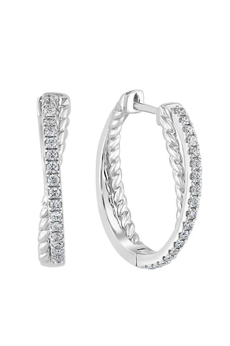 Twisted Pavé Diamond Hoop Earrings in 14K White Gold, Main, color, 14K White Gold