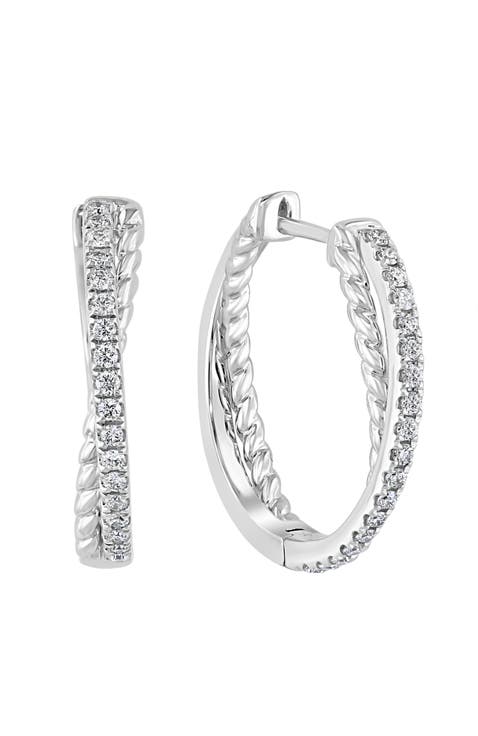 Twisted Pavé Diamond Hoop Earrings in 14K White Gold