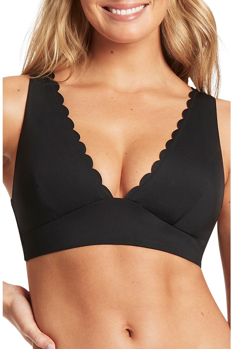 Scalloped Longline Bikini Top, Main, color, BLACK