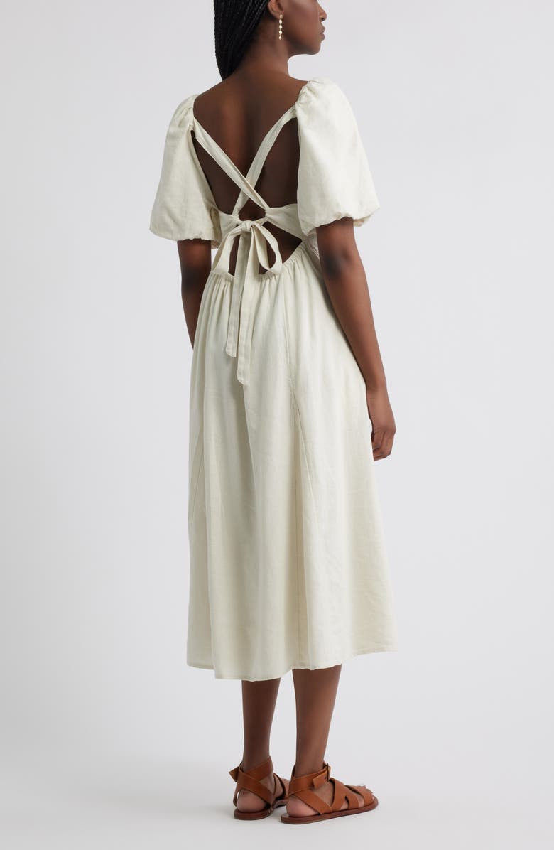 Treasure & Bond Puff Sleeve Linen Blend Midi Dress, Alternate, color, Ivory Dove