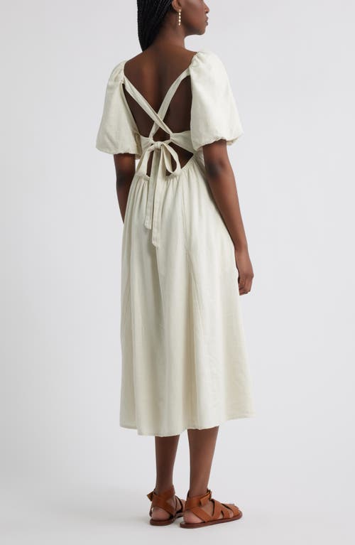 Treasure & Bond Puff Sleeve Linen Blend Midi Dress