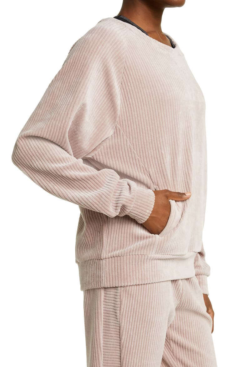 Plush Corduroy Crewneck Sweatshirt, Alternate, color, PINK SPHINX