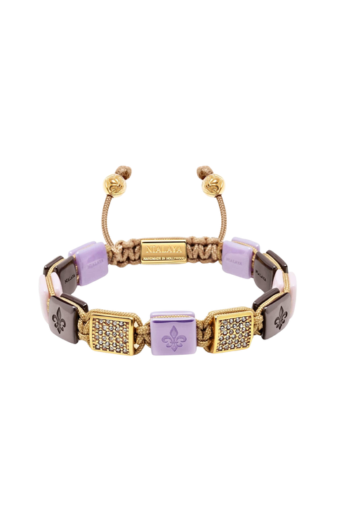 Lavender And Burgundy Ceramic Flatbead Bracelet