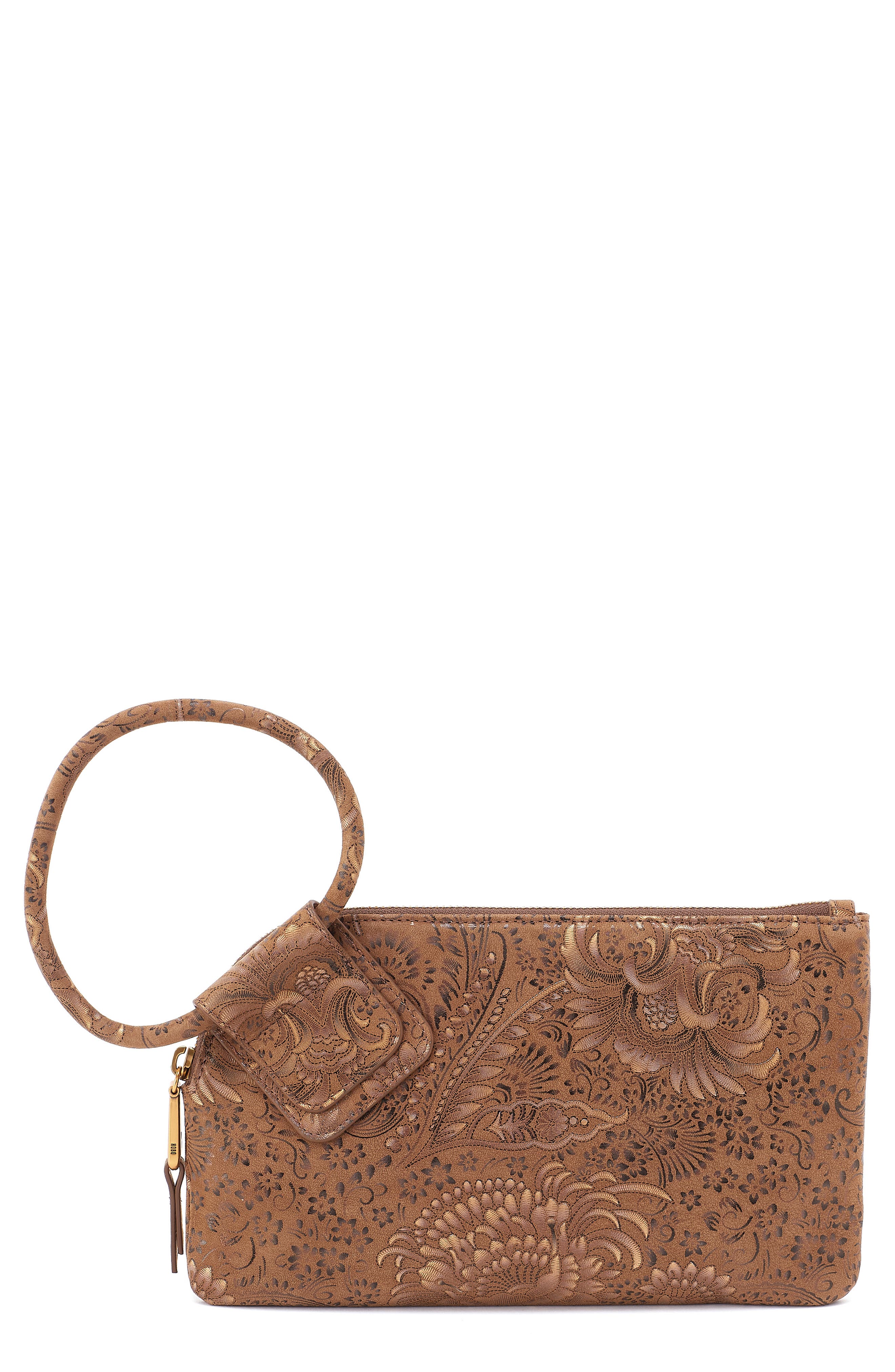 Sable Leather Wristlet, Main, color, MINK FOLKLORE