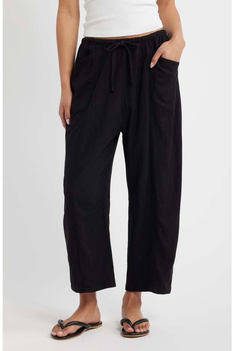 Vibe Surf Barrel Leg Drawstring Pants, Main, color, BLACK