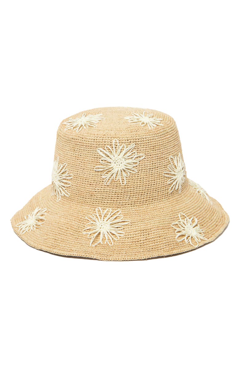 San Diego Hat Sol Embroidered Raffia Bucket Hat, Main, color,