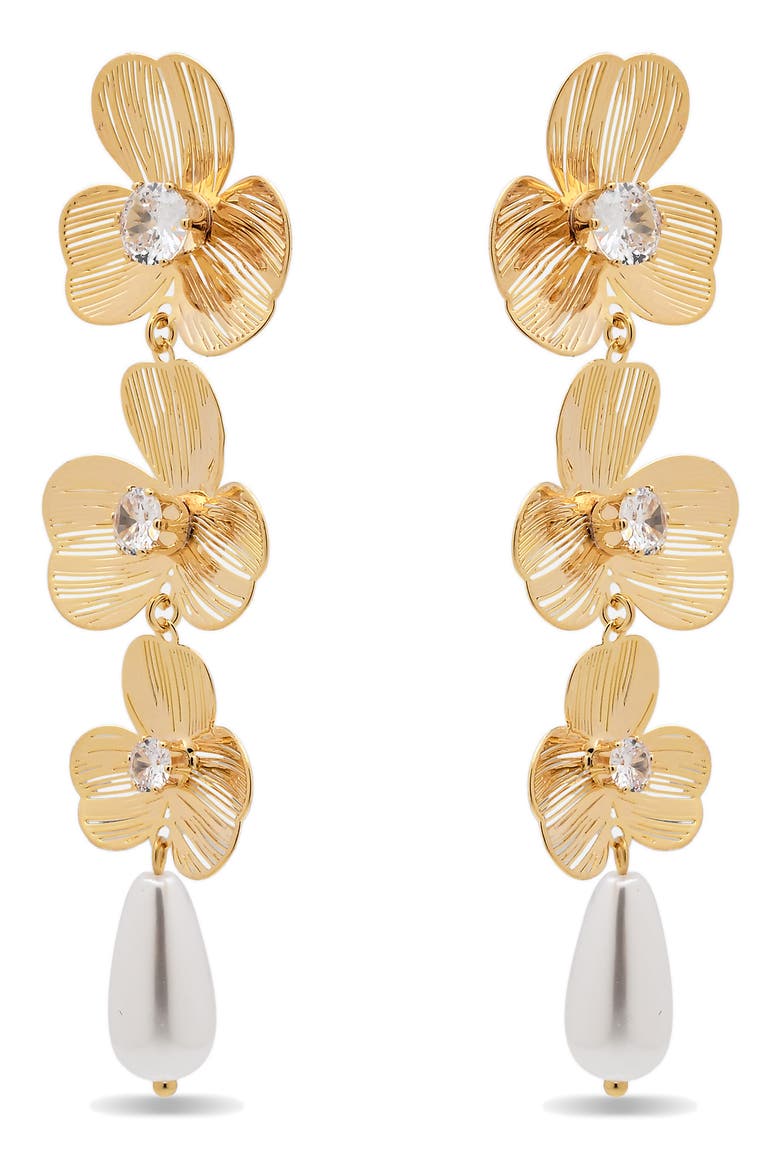 Solana Bloom Faux Pearl Drop Earrings, Alternate, color, GOLD