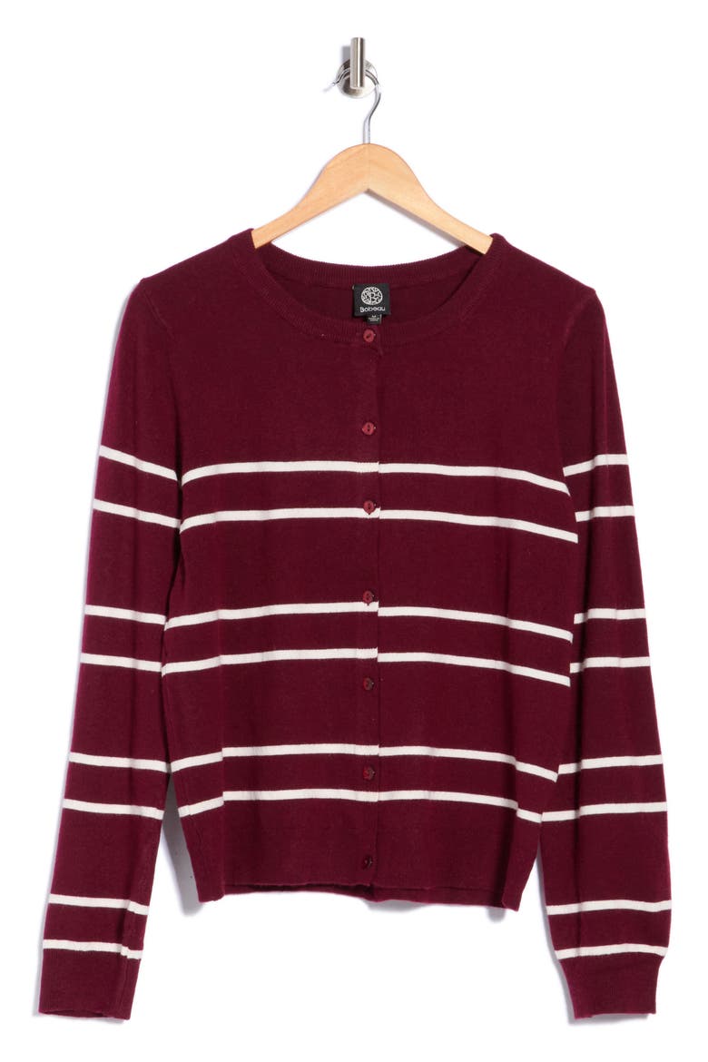 Buttoned Striped Cardigan, Main, color, BURGUNDY/ IVORY