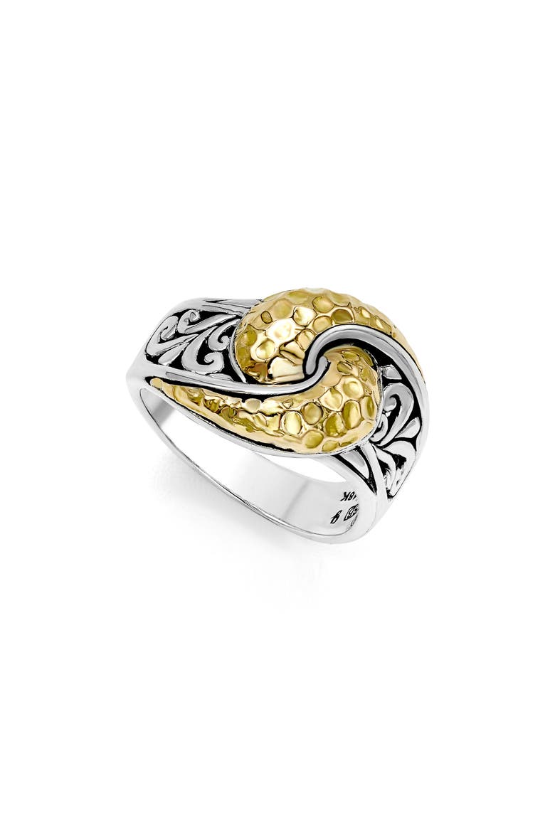 Sterling Silver & Hammered 18K Gold Twist Ring, Main, color, SILVER AND GOLD