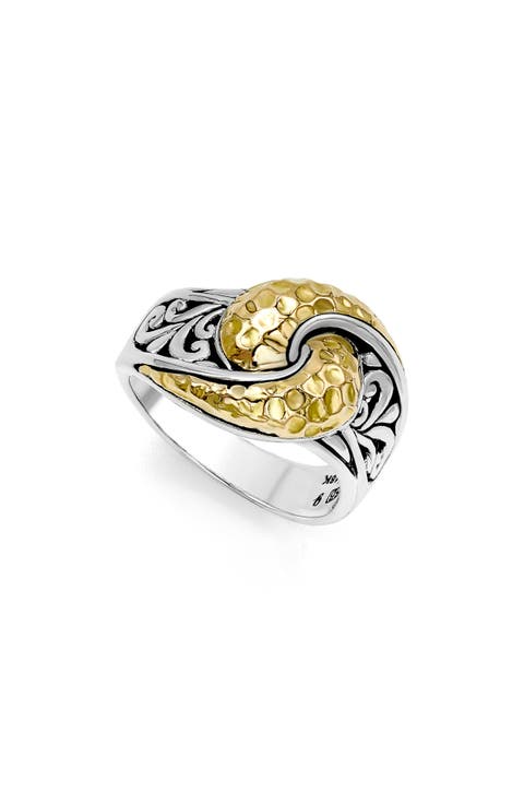 Sterling Silver & Hammered 18K Gold Twist Ring