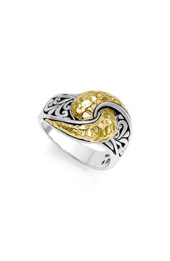 Samuel B. Sterling Silver & Hammered 18k Gold Twist Ring In Silver And Gold