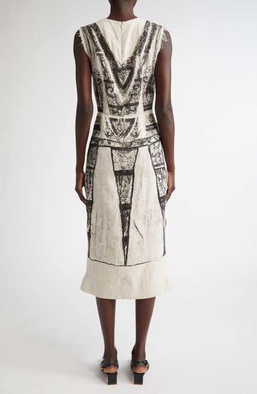 Shop Erdem Margot Imprint Trompe L'oeil Linen Sheath Dress In Margot Imprint Black