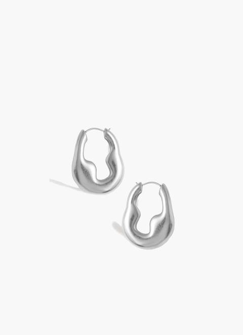 Luna Drop Hoops in Silver