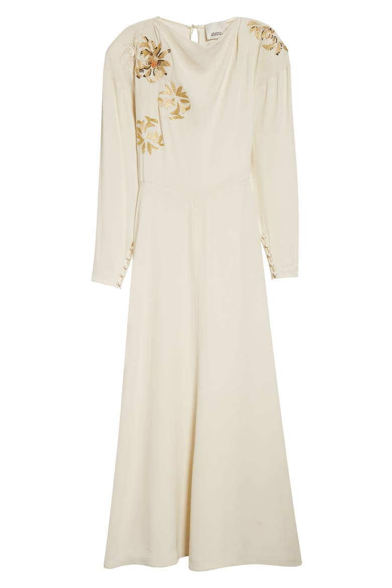 Samsha Long Sleeve Embellished Crepe Maxi Dress, Alternate, color, ECRU