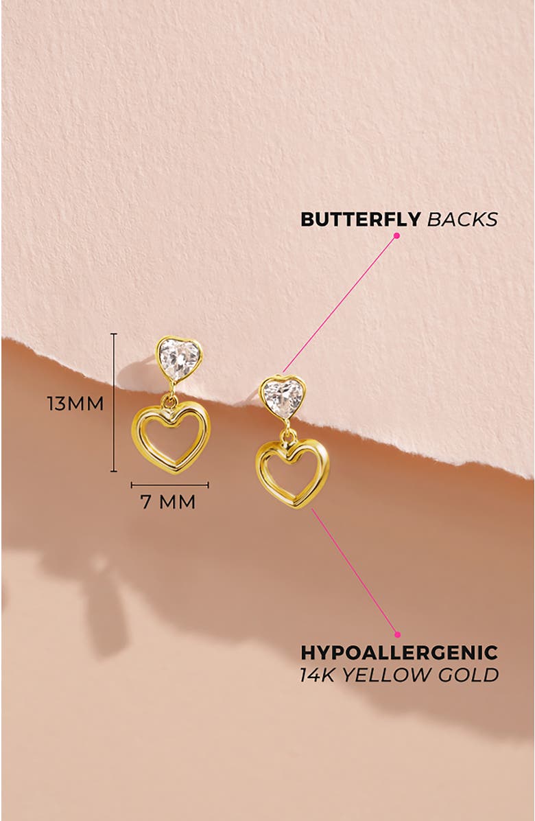 In Season Jewelry 14k Heart to Heart Dangle Earrings, Alternate, color, Gold