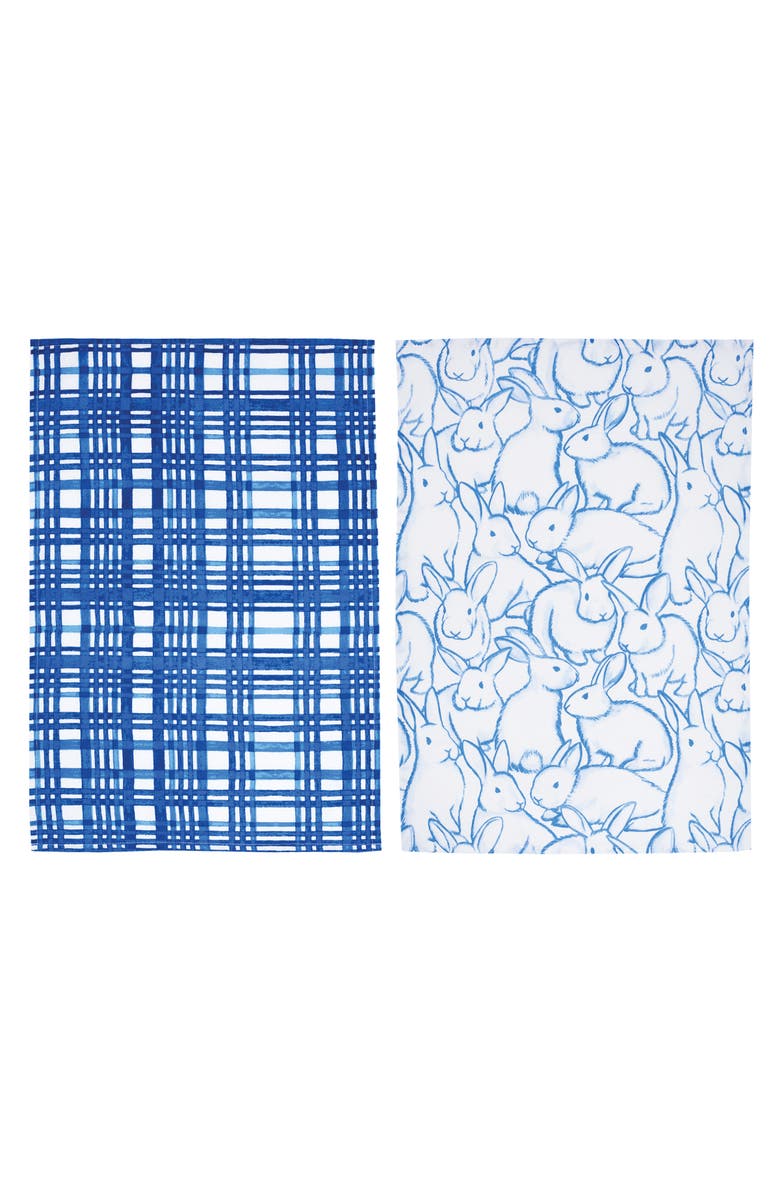 C&F Home Blue Bunnies & Plaid Easter Spring Theme Kitchen Dishtowels Set of 2, Main, color, Blue