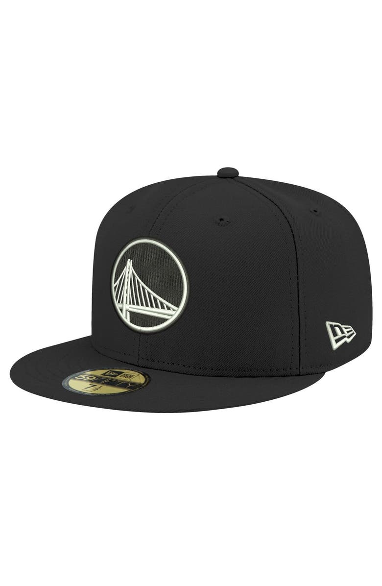 New Era Men's New Era Black Golden State Warriors Black & White 59FIFTY Fitted Hat, Main, color, Black