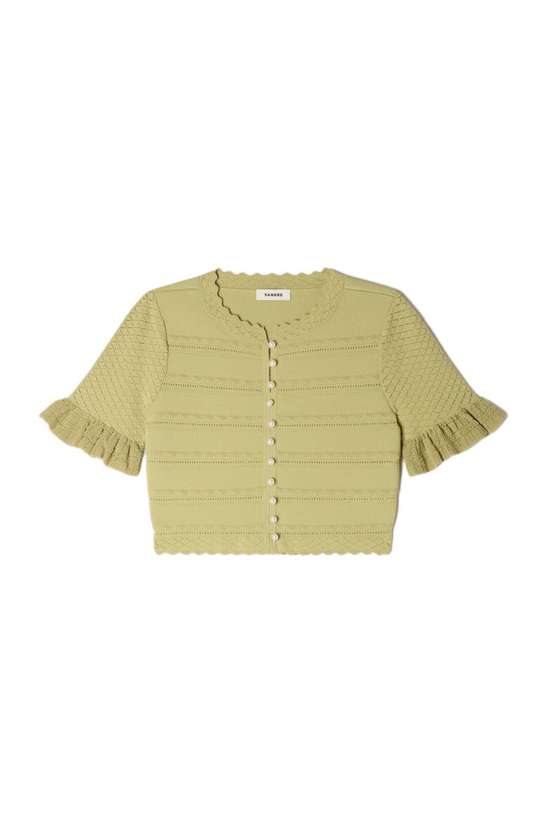 Cropped ruffled-sleeve cardigan, Alternate, color, Green