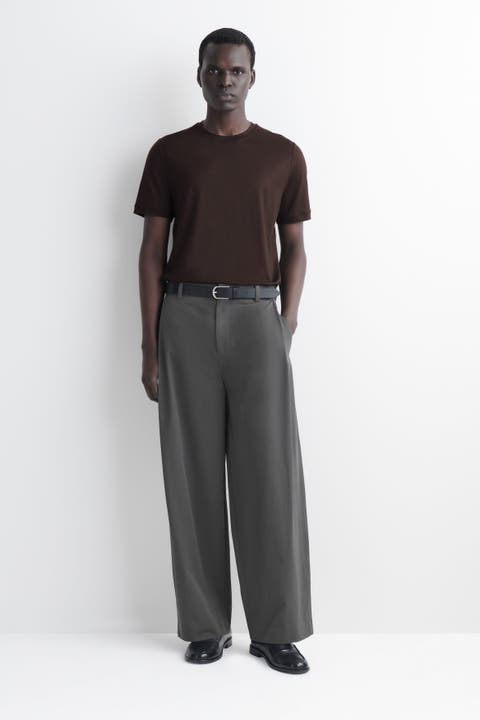 Wide-Leg Pleated Cotton Pants