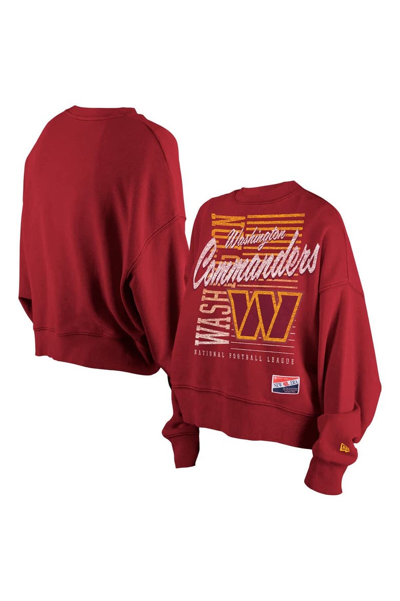 Women's New Era Black Washington Commanders Oversized Throwback Mineral Wash Crew Neck Sweatshirt, Main, color, Black