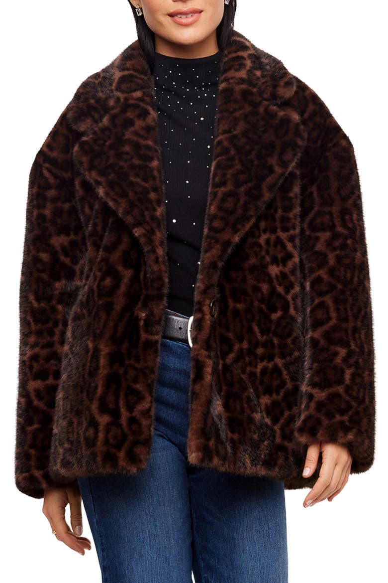Leopard Print Faux Fur Coat, Main, color, LEOPARD