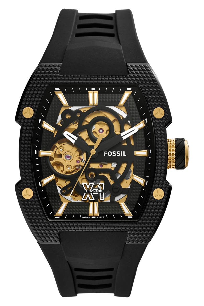 Machine Automatic Silicone Strap Watch, Main, color, BLACK