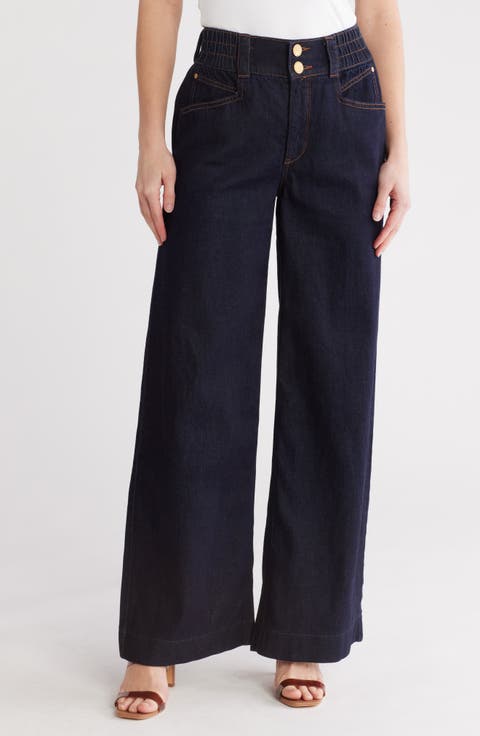 Cinched Skyrise Wide Leg Jeans (Dark Indigo)