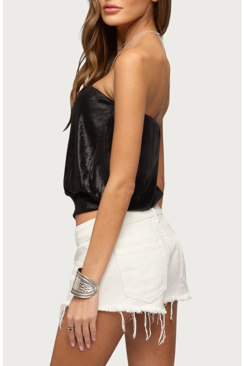 Leira Sliky Sparkly Strapless Top, Alternate, color, BLACK