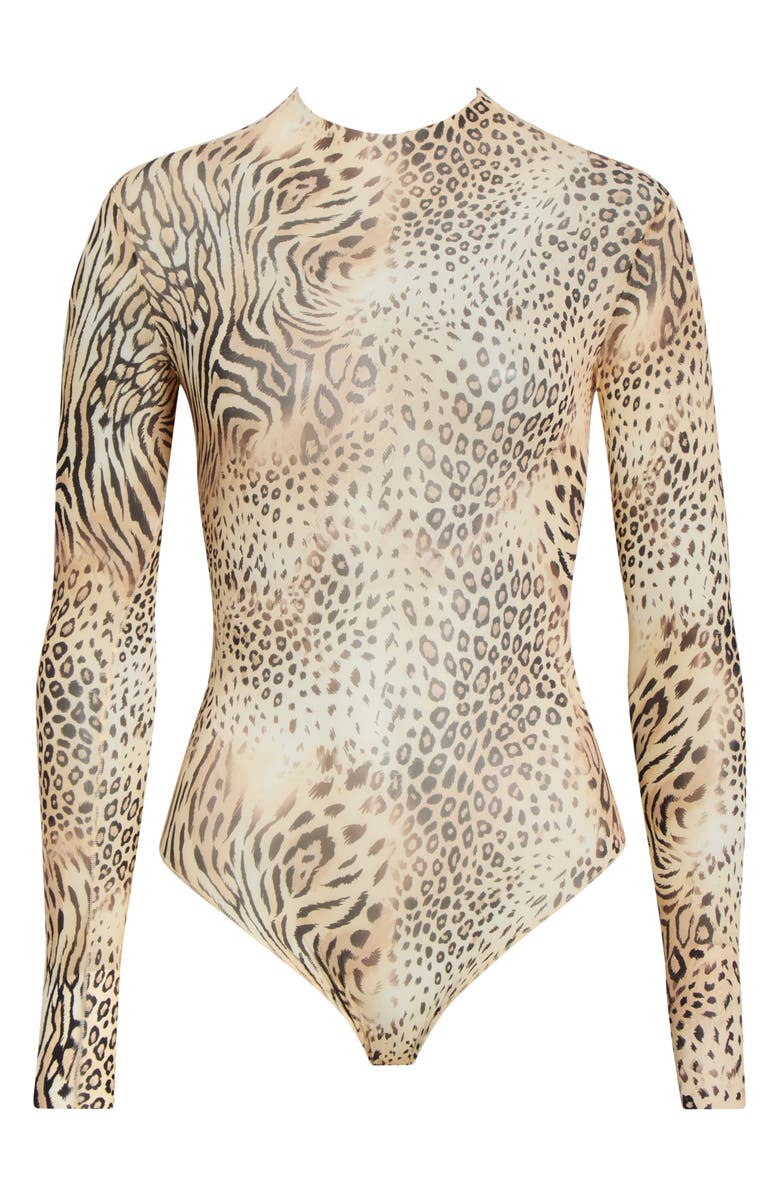 SKIMS Mock Neck Long Sleeve Bodysuit, Alternate, color, Sand Multi Animal