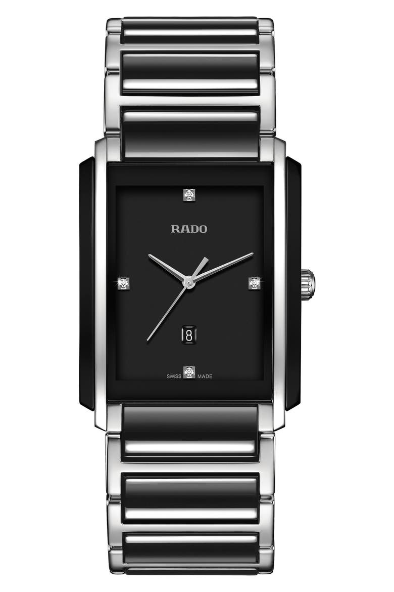 Integral Diamond Ceramic Bracelet Watch, 31mm x 41.1mm, Main, color, BLACK/SILVER