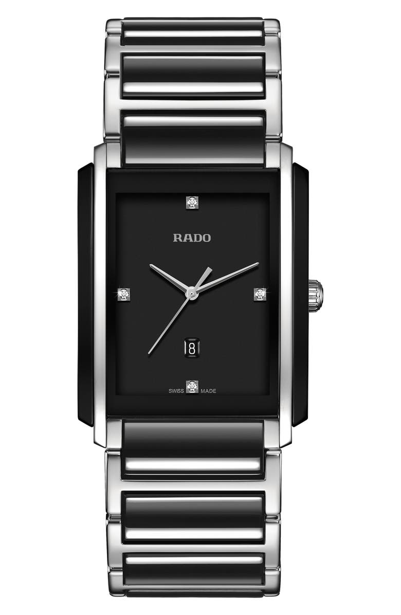 RADO Integral Diamond Ceramic Bracelet Watch, 31mm x 41.1mm, Main, color, Black/Silver
