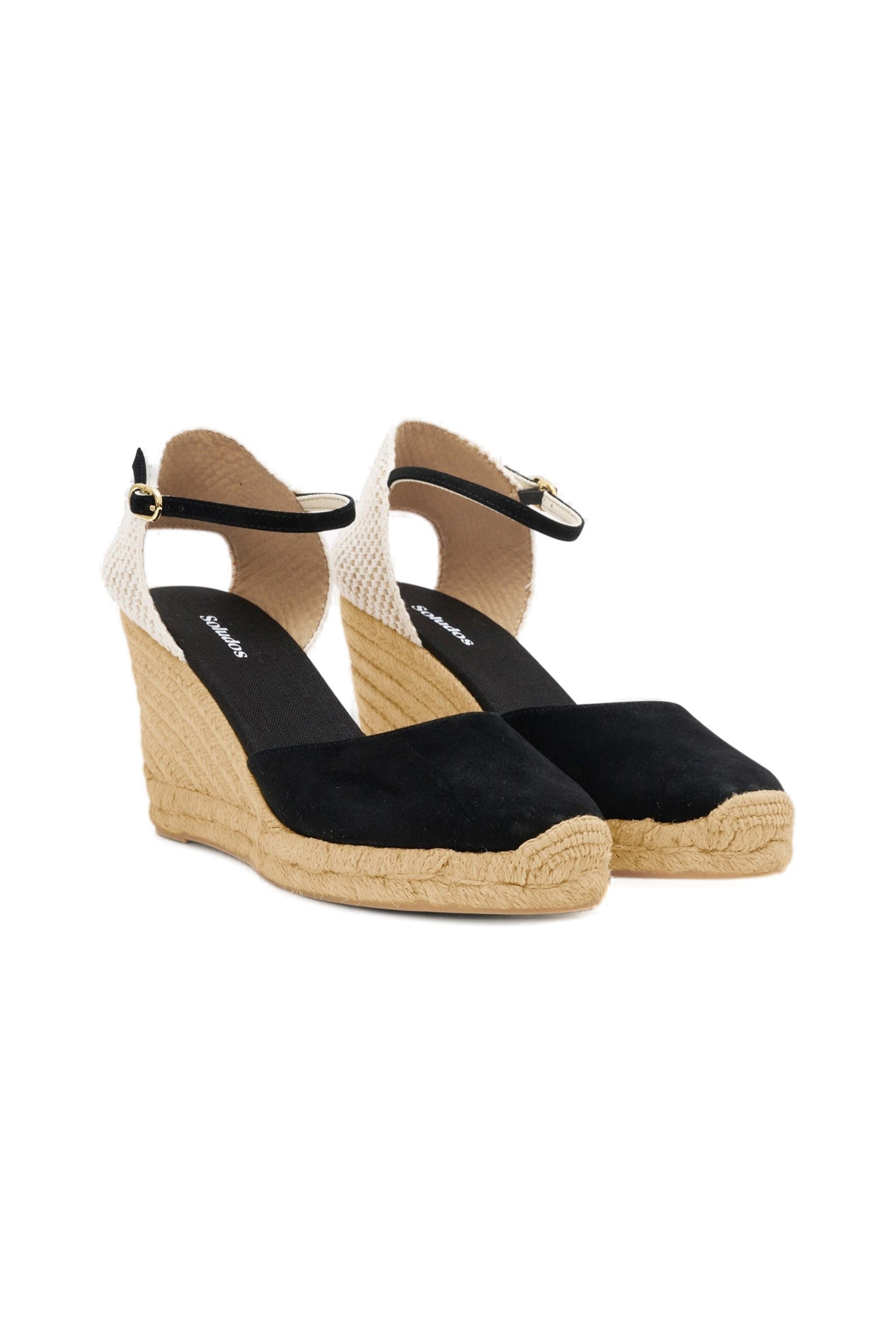 The Marseille Wedge Leather Buckle Espadrille, Alternate, color, Noche Black