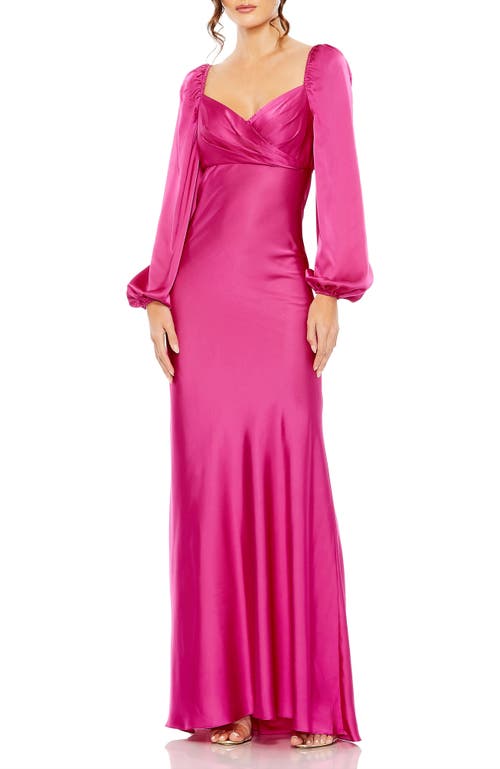 Mac Duggal Sweetheart Neck Long Sleeve Satin Gown In Magenta