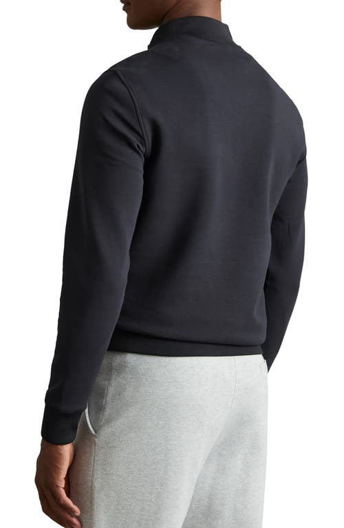 Reiss Navy Freddie Hybrid Quilt And Interlock Jersey Zip-through Jacket In Black