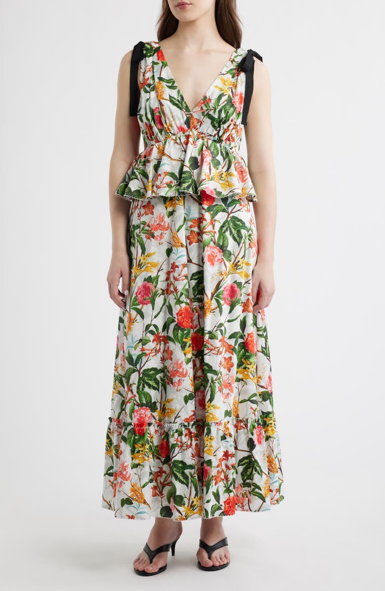 LAYERED WITH LOVE Daniela Floral Embroidered Trim Cotton Maxi Dress, Main, color, Tropical Paradise