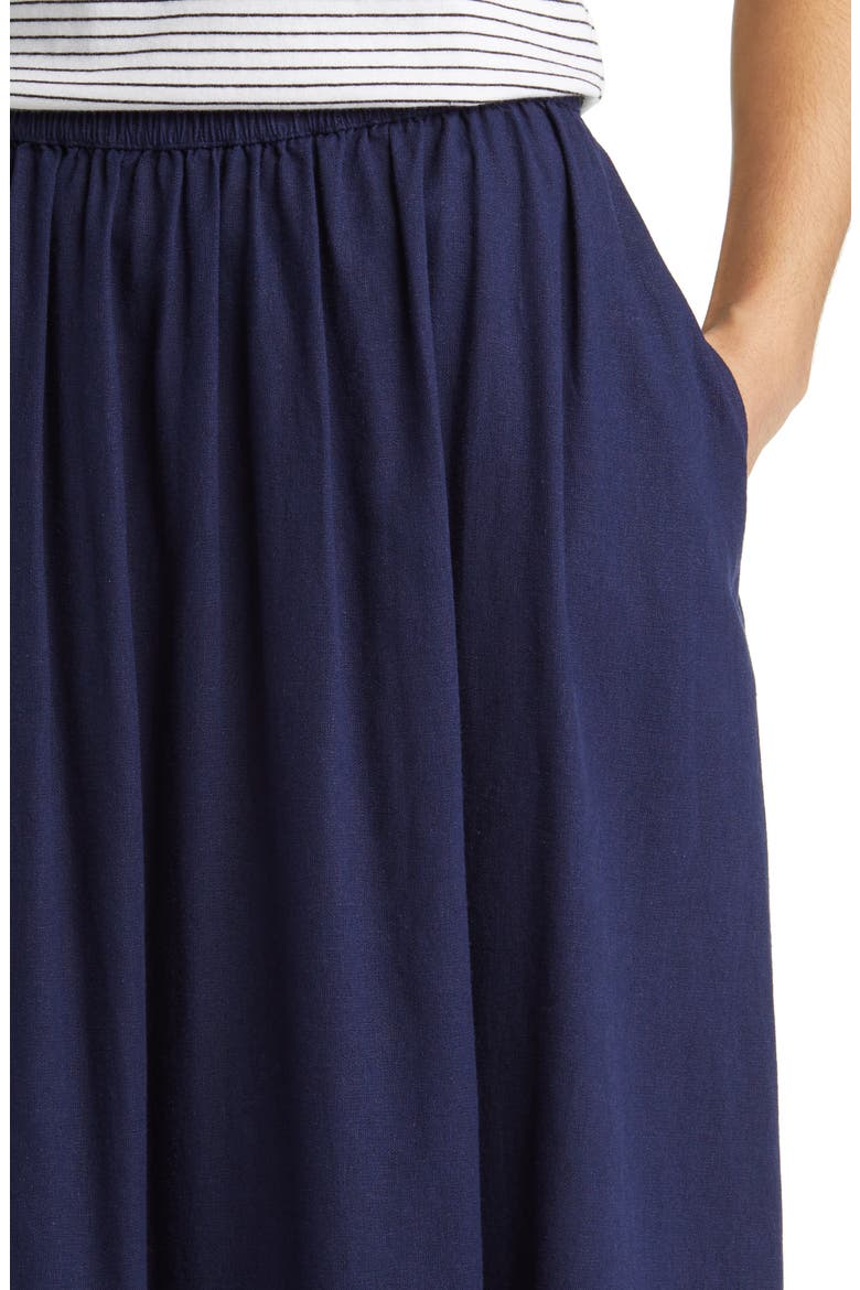Linen Midi Skirt, Alternate, color, NAVY PEACOAT