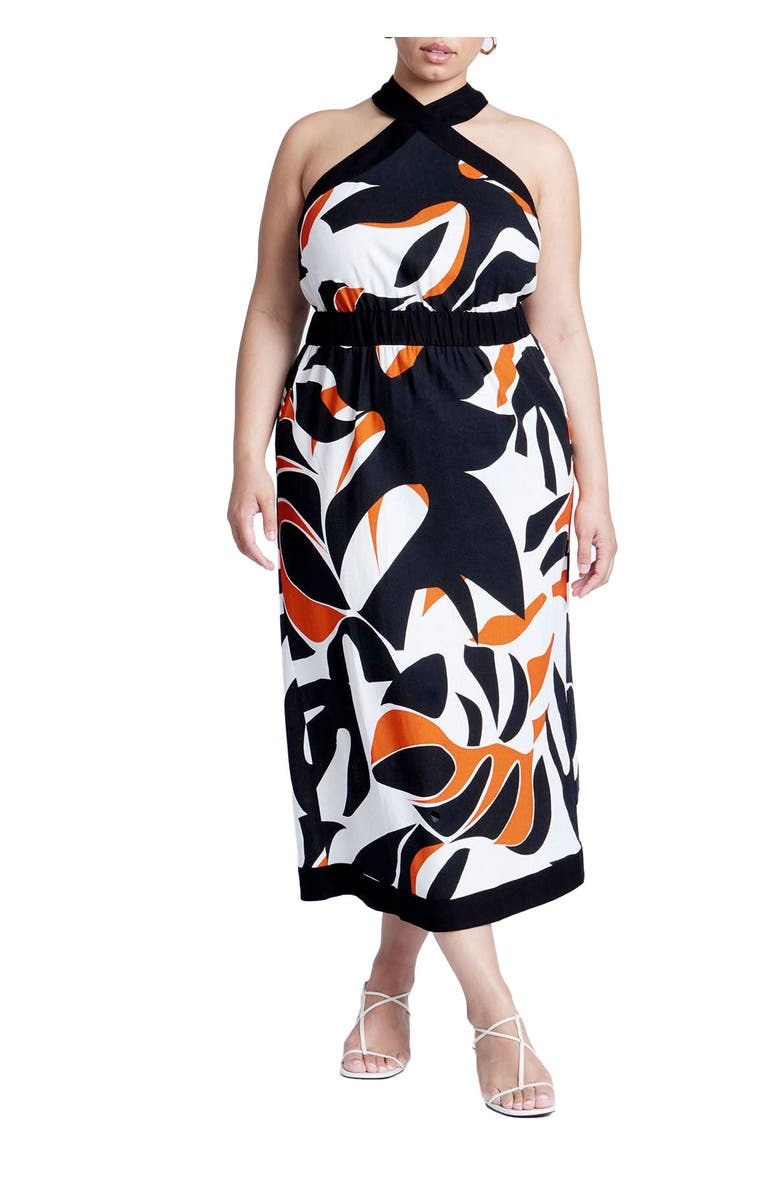 ELOQUII Halter Neck Printed Maxi Dress, Main, color, 