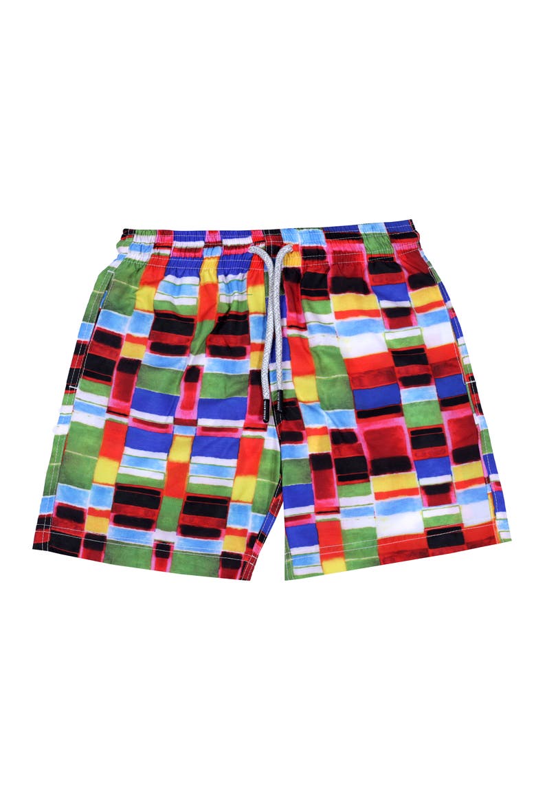 Kids' Colorful Checker Pattern Quick-Dry Swim Trunks, Main, color, Multicolor