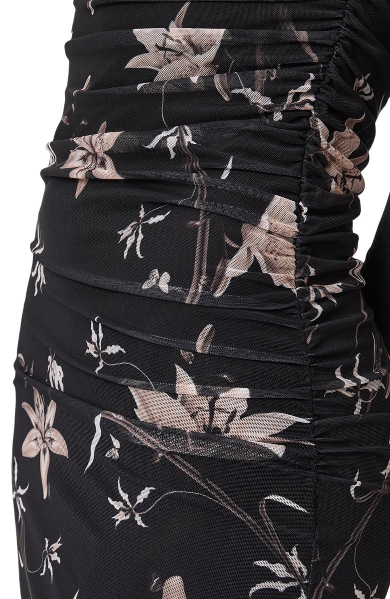 AllSaints Caia Floral Long Sleeve Mesh Dress, Alternate, color, Petra Sepia Brown