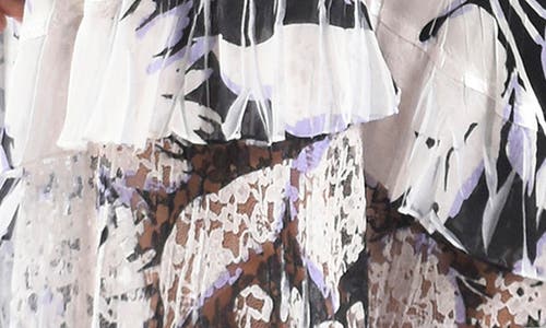 KOMAROV KOMAROV LACE INSET CHARMEUSE & CHIFFON MAXI COCKTAIL DRESS 