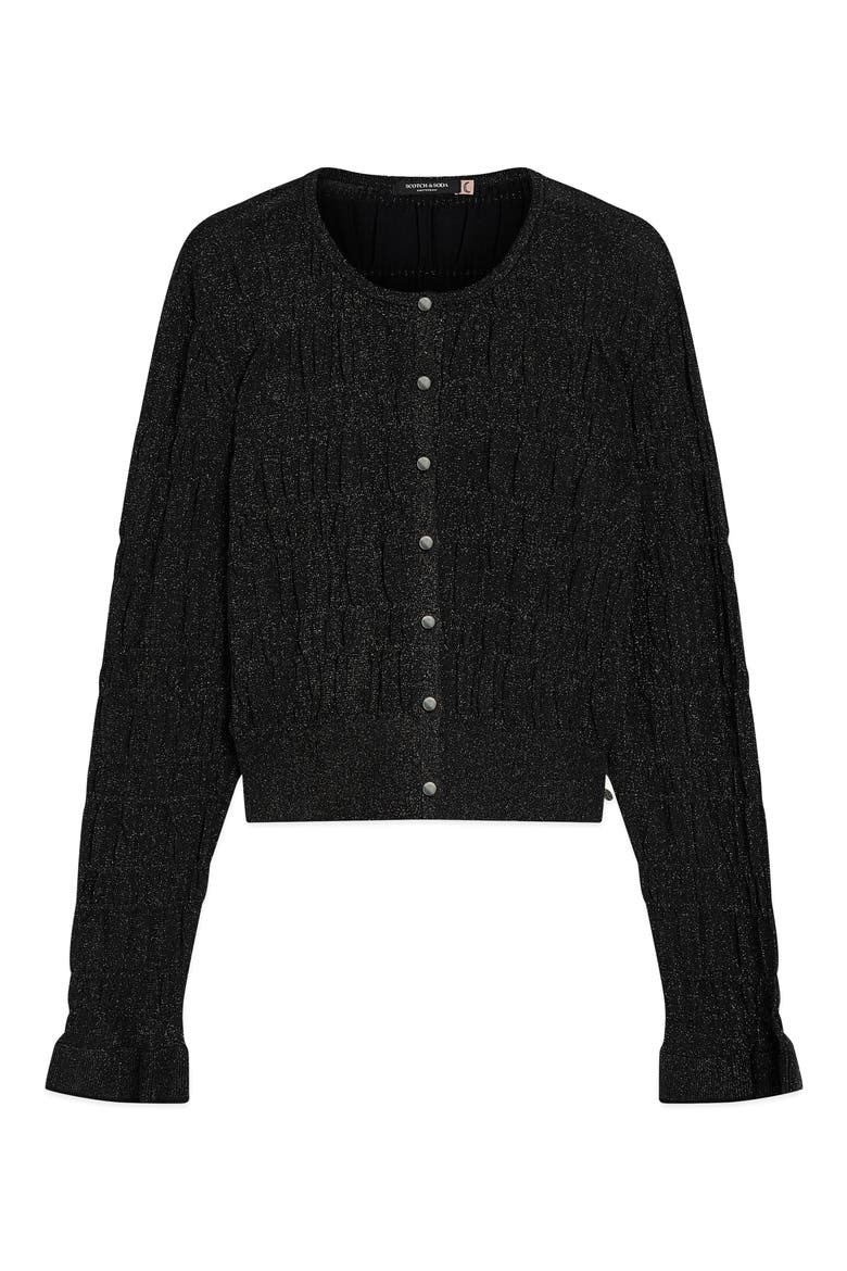Smock Stitch Crewneck Cardigan, Alternate, color, METEORITE